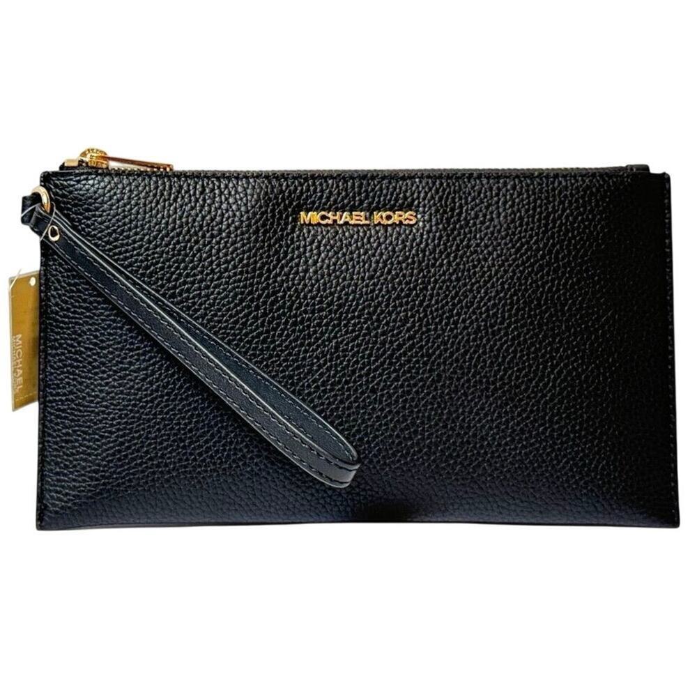 MICHAEL KORS Jet Set Large Leather Clutch Wristlet in Black New w/ Tag MSRP $258